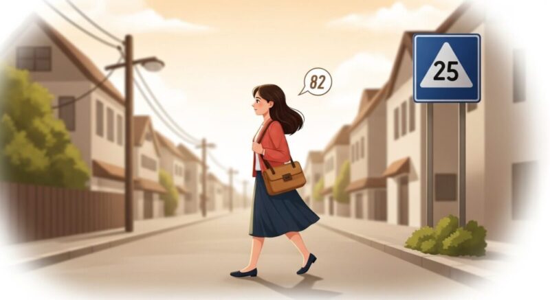 日常の中で偶然の一致に驚く女性