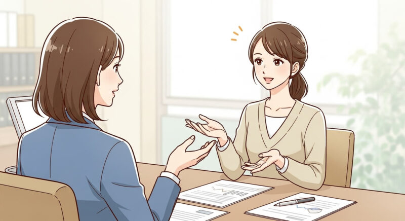 復縁業者の担当者と静かに相談している女性