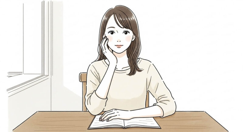 話し合いに向けてノートを見つめ、気持ちを整理する女性