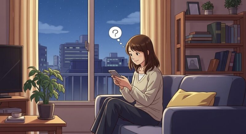 夕暮れの室内で静かにスマートフォンを操作し、思いを届ける女性