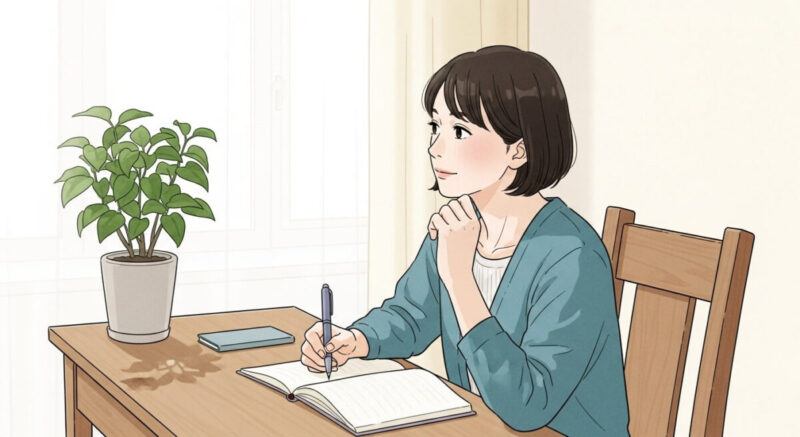 連絡前に思いを整理しノートに書き出す女性