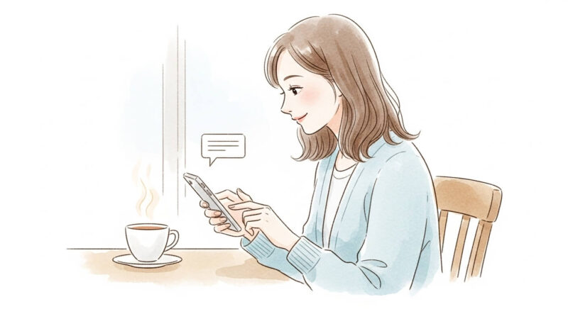 自然なタイミングでスマートフォンを操作する女性