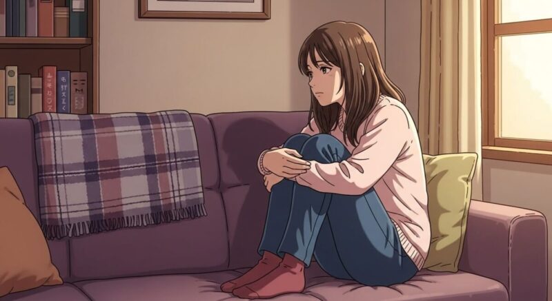 復縁を断られた直後の感情を抱えながら一人で静かに過ごす女性