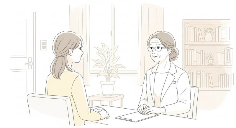 復縁について第三者の意見を聞き、落ち着いて考える女性