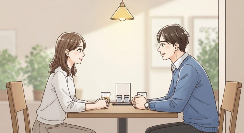 心理学的なアプローチによって関係改善の会話をする日本人カップル