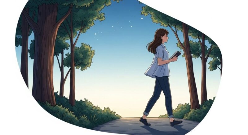 自己成長と心の整理をテーマに、一人で歩く女性の後ろ姿