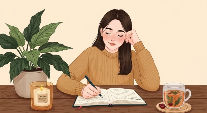感情をノートに書き出して整理する女性のリラックス