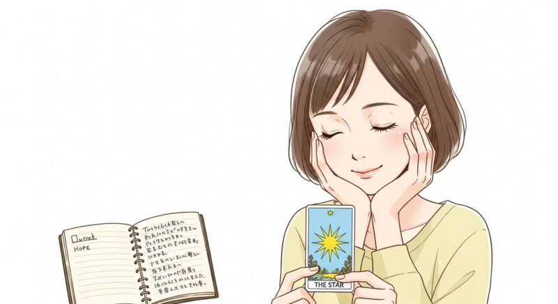 タロットの助言を受けて前向きな気持ちになる女性