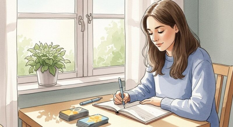 占いの結果をノートに書き留めて自分と向き合う女性
