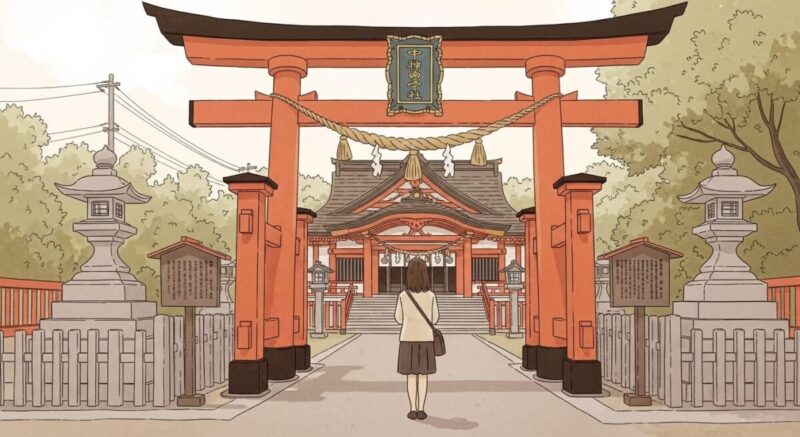 復縁を願い神社で参拝する女性