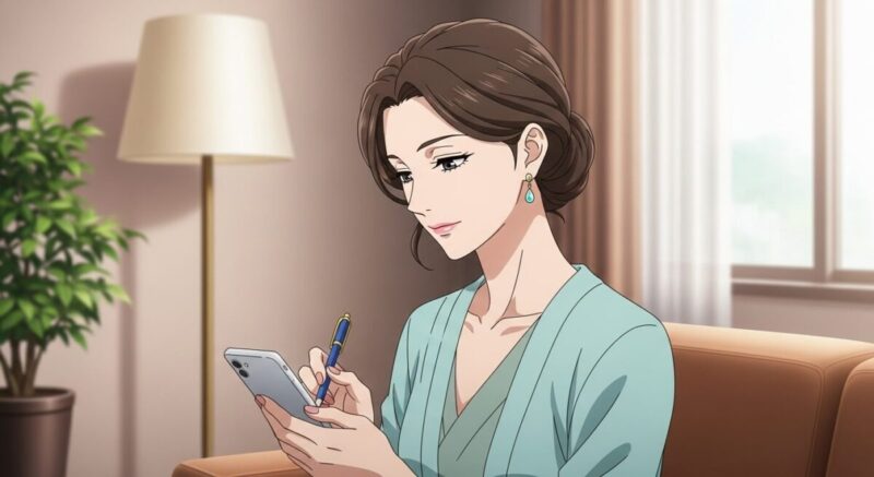 落ち着いた表情でスマホにメッセージを打つ女性