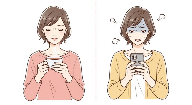 感情的な行動と冷静な判断を対比する日本人女性