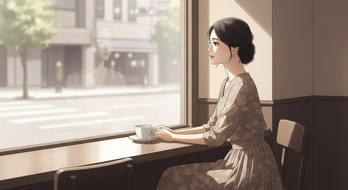カフェで物思いにふける大人の日本人女性