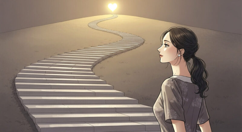 愛に向かって一歩ずつ進む女性
