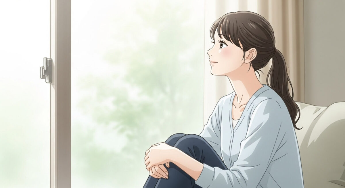 復縁への希望を胸に静かに窓辺で思いを巡らせる女性