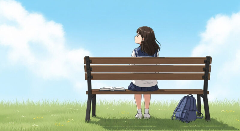 公園のベンチで一人の時間を大切にする中学生の女の子