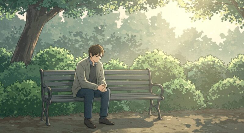 別れた後に悩みを抱えて思いにふける男性