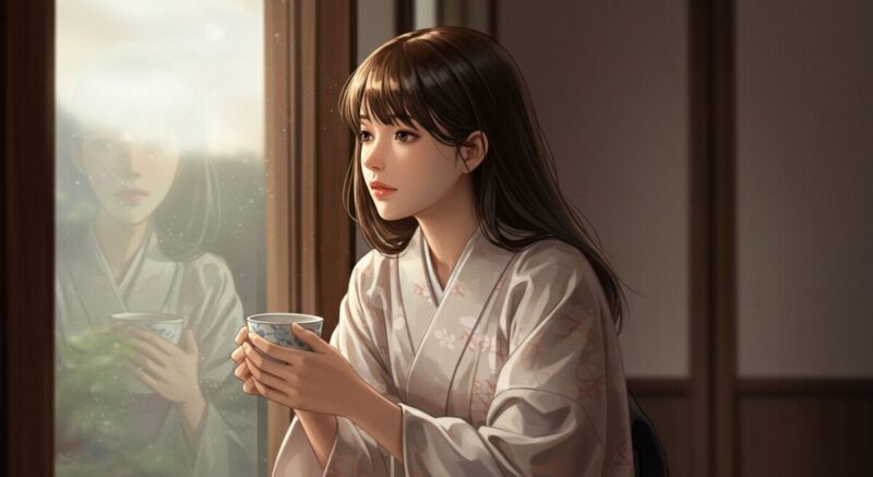穏やかな表情で窓の外を見つめる女性