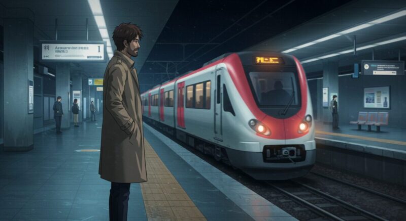 電車を見送る男性が「復縁のタイミング」を考えている情景