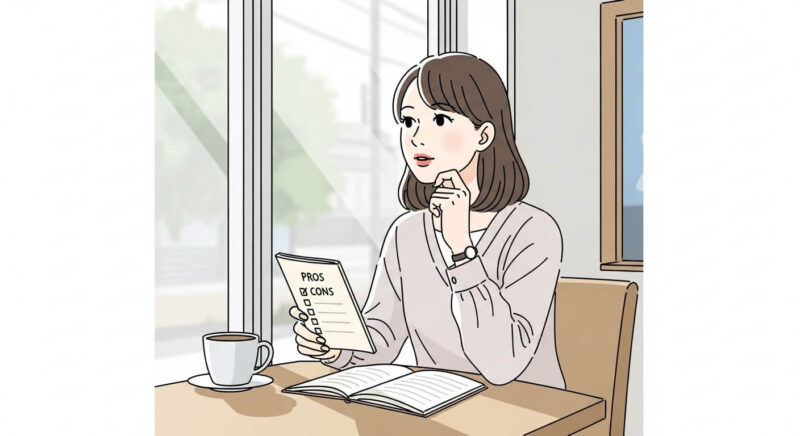 カフェで復縁の可能性を冷静に整理する日本人女性