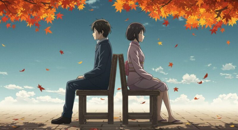 ベンチに座る男女が別の方向を見ているイラスト。数え方の違いがもたらす微妙な感覚のズレを象徴。