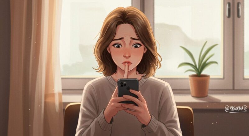LINEを送ろうか迷っている女性の繊細な表情