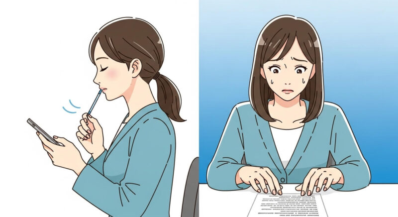 焦って行動する前に冷静さを取り戻す女性の対比