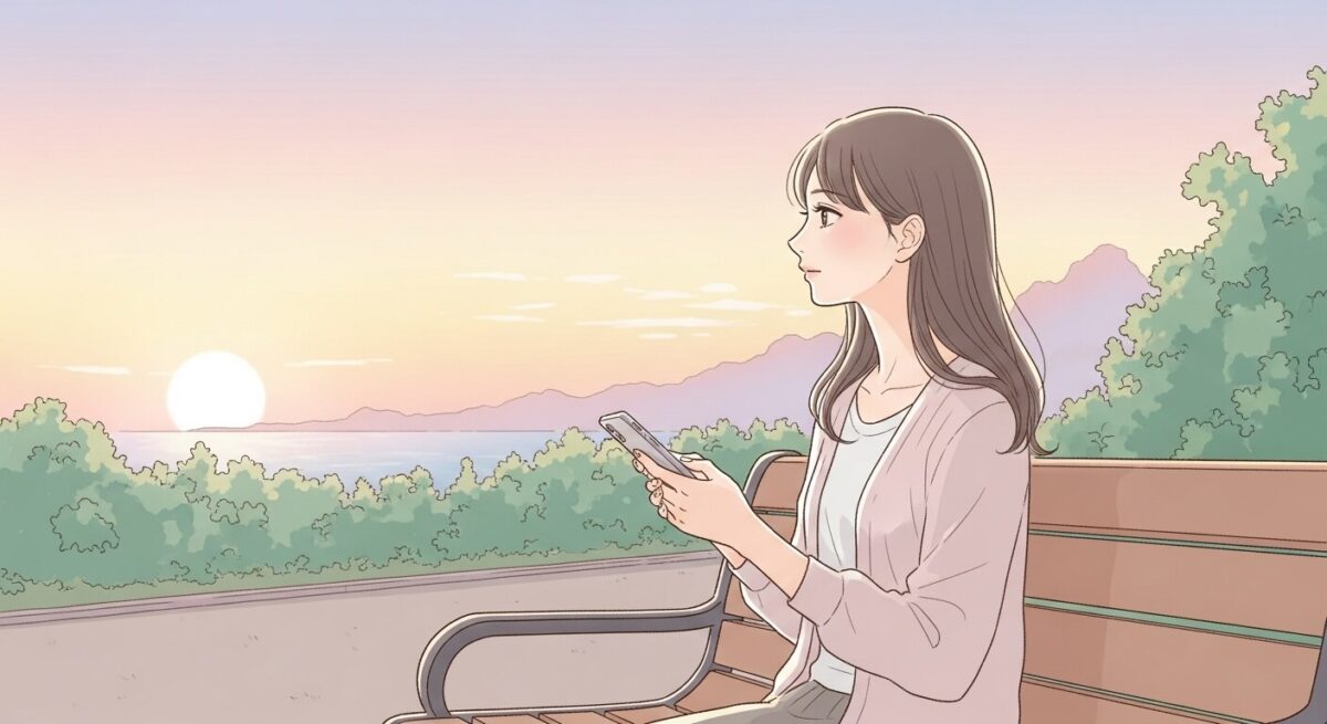 マッチングアプリで出会った相手との思い出にふけるカフェの女性