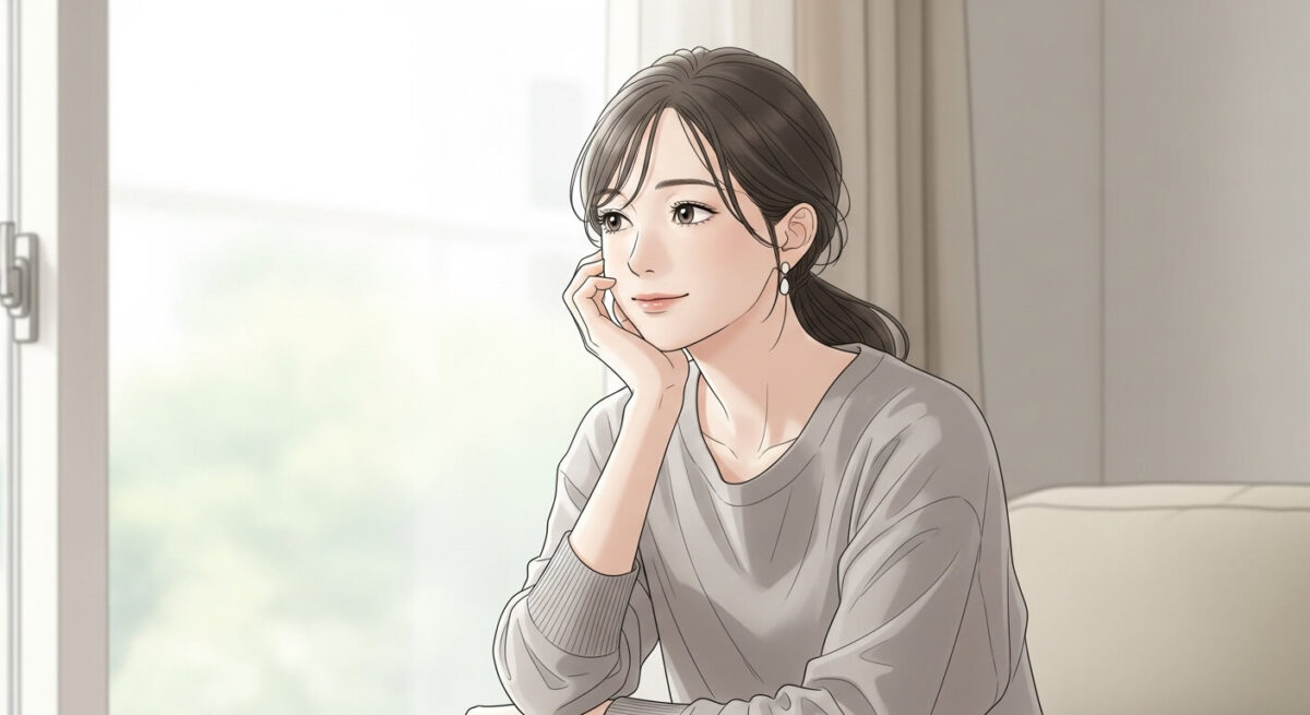 復縁を妄想しながら静かに窓の外を見つめる日本人女性