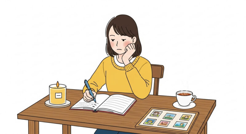 復縁の妄想を行動につなげるためにノートに思いを綴る日本人女性