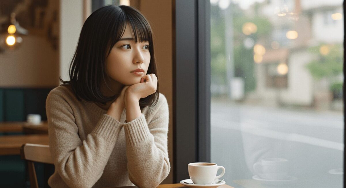落ち着いたカフェでひとり物思いにふける大人の女性