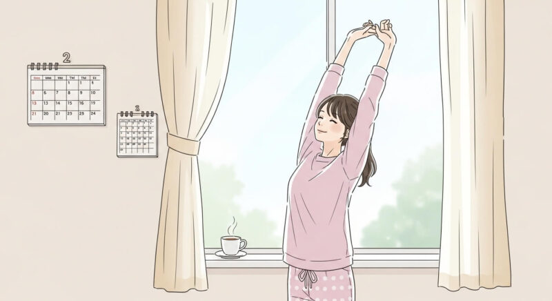 朝の光の中で自分磨きを始める日本人女性