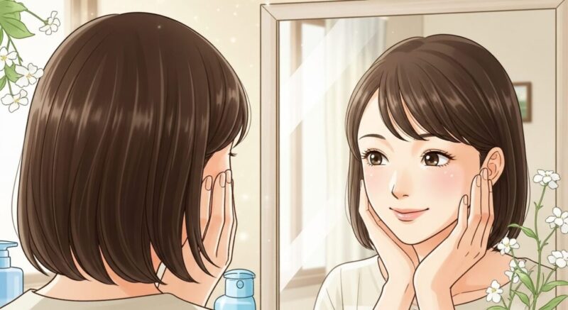 鏡に映る自分を優しく見つめ、自己肯定感を育む日本人女性