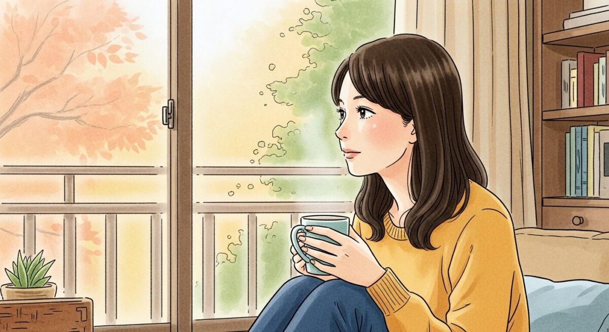 窓辺で物思いにふける30代の日本人女性