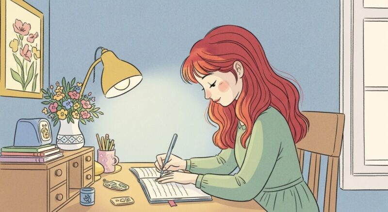 ノートに自分の気持ちを整理しながら書き込む女性