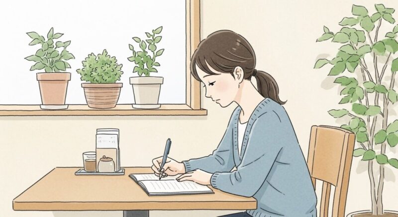 カフェで自分の気持ちを整理する日本人女性
