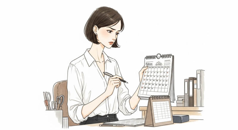 カレンダーを見て予定を立てる落ち着いた女性