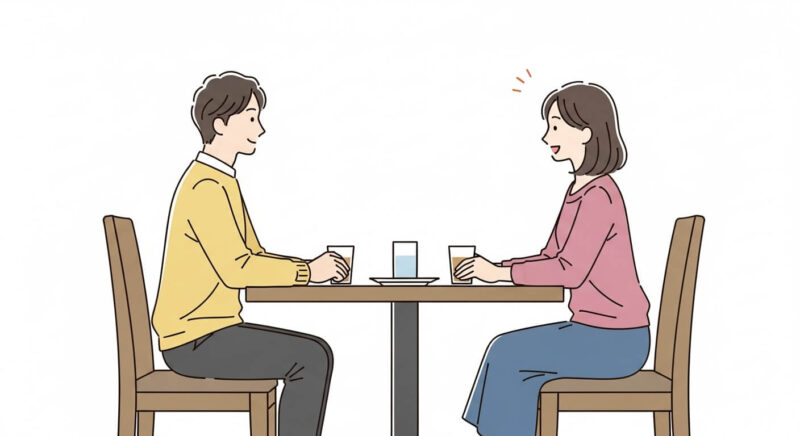 カフェで穏やかに会話を交わす男女