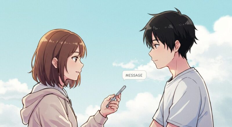 おだやかな表情でLINEをやり取りする2人