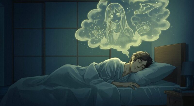 眠る男性の夢の中に元カノが現れる幻想的