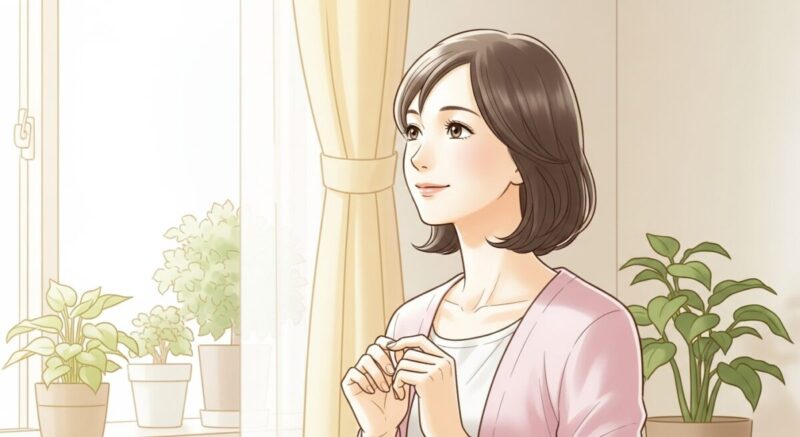 前向きな気持ちで未来を見つめる日本人女性のイラスト
