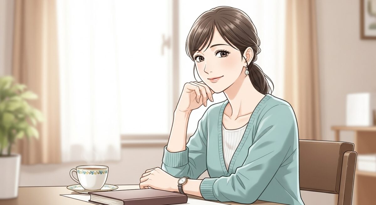 電話で占い師に相談しながら落ち着いた表情を浮かべる日本人女性。