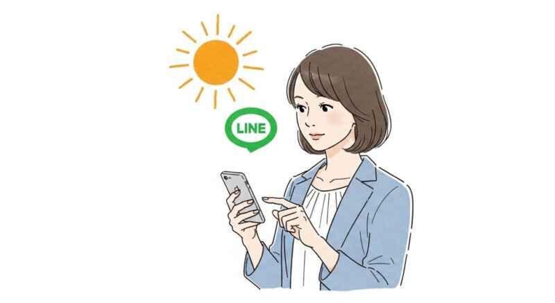 時間帯を意識してLINEを送るタイミングを見計らう女性のイラスト