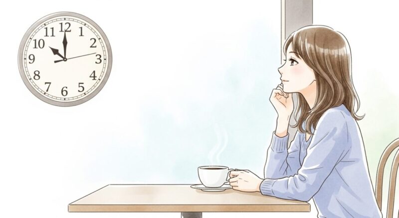 冷却期間中、穏やかな気持ちで時間を過ごす女性のイラスト