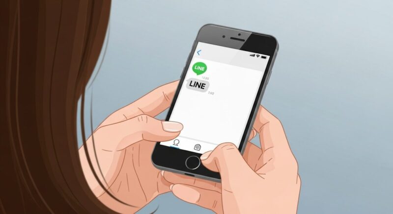 LINEを入力する女性の手元イラスト(丁寧な雰囲気)