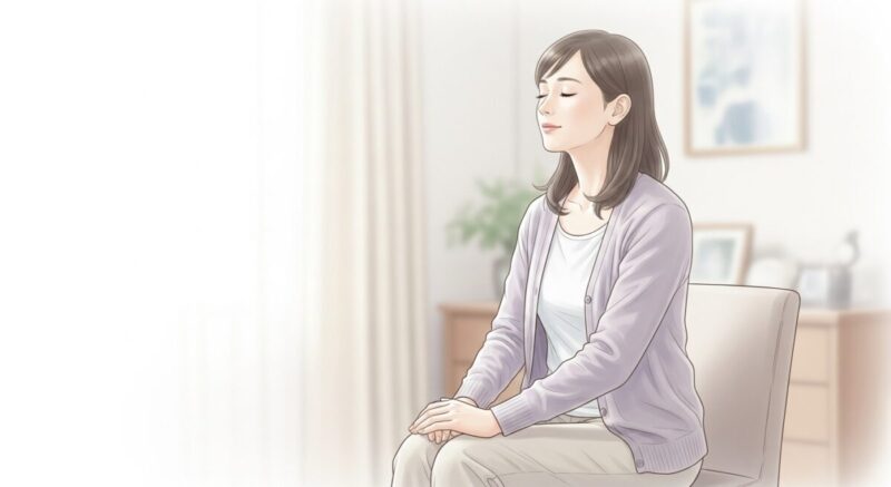 感情的にならないよう深呼吸して落ち着く日本人女性のイラスト