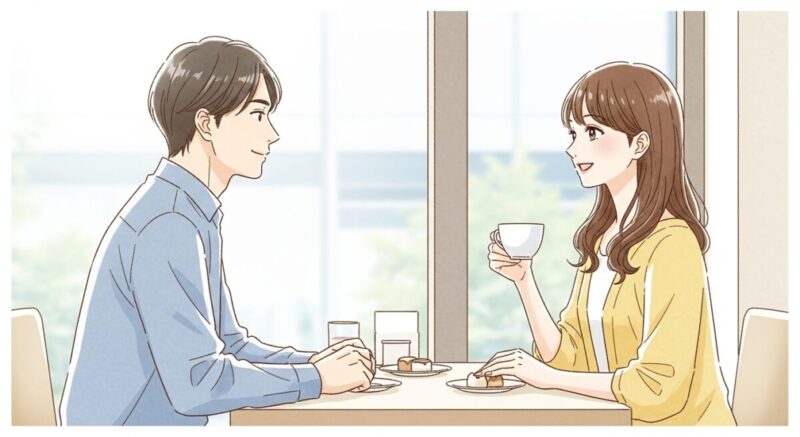 カフェで穏やかに会話を交わす男女