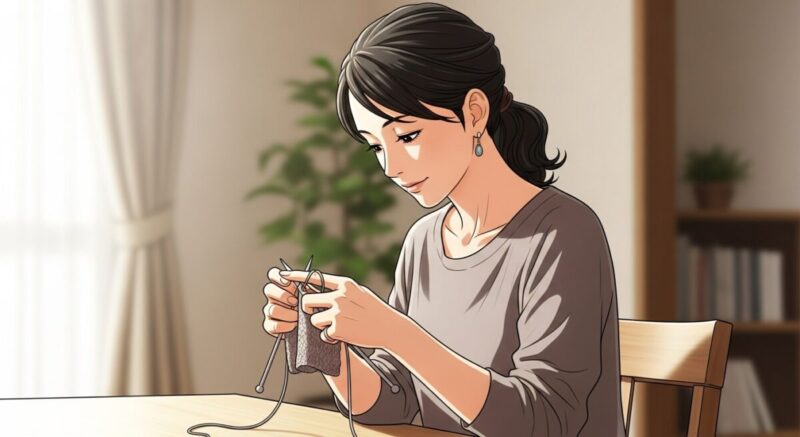 趣味に集中する女性の穏やかなイラスト