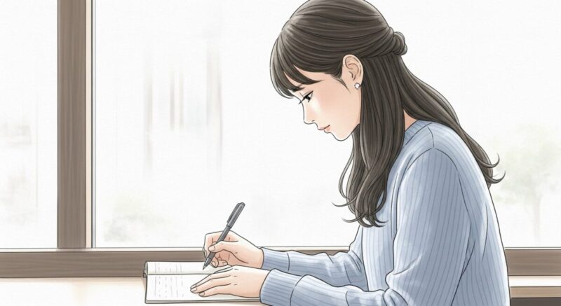 悩みを抱えて下を向く女性の孤独感を表したイラスト