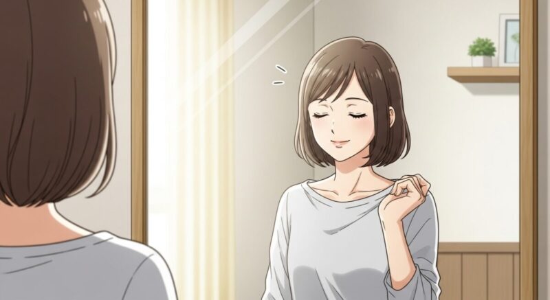 連絡前に冷静さを取り戻そうと深呼吸する女性のイラスト。
